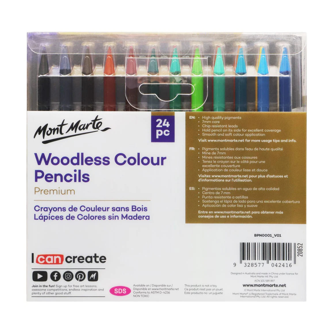 Mont Marte Woodless Colour Pencils Premium 24pc