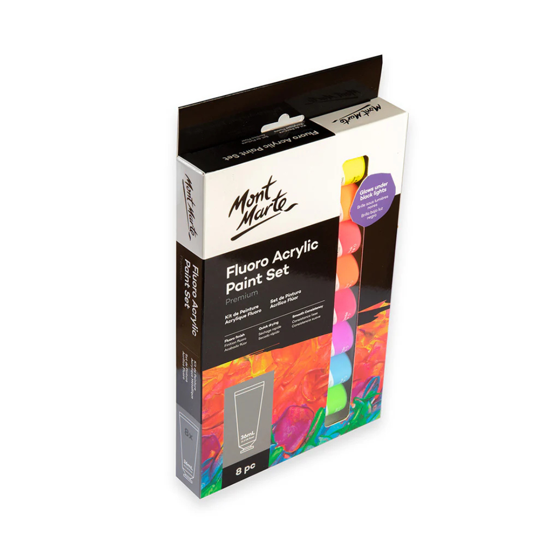 Mont Marte Fluoro Acrylic Paint Set Premium 8pc x 36ml