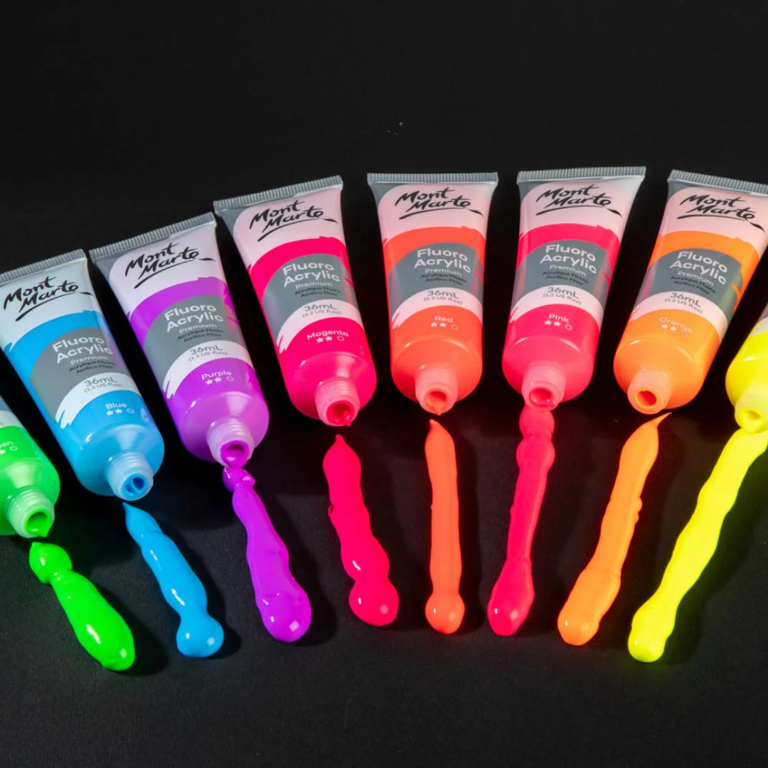 Mont Marte Fluoro Acrylic Paint Set Premium 8pc x 36ml