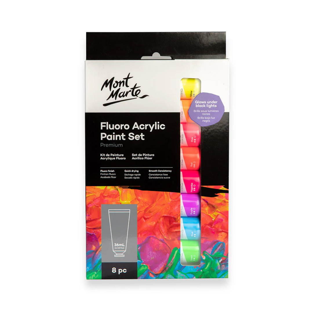 Mont Marte Fluoro Acrylic Paint Set Premium 8pc x 36ml