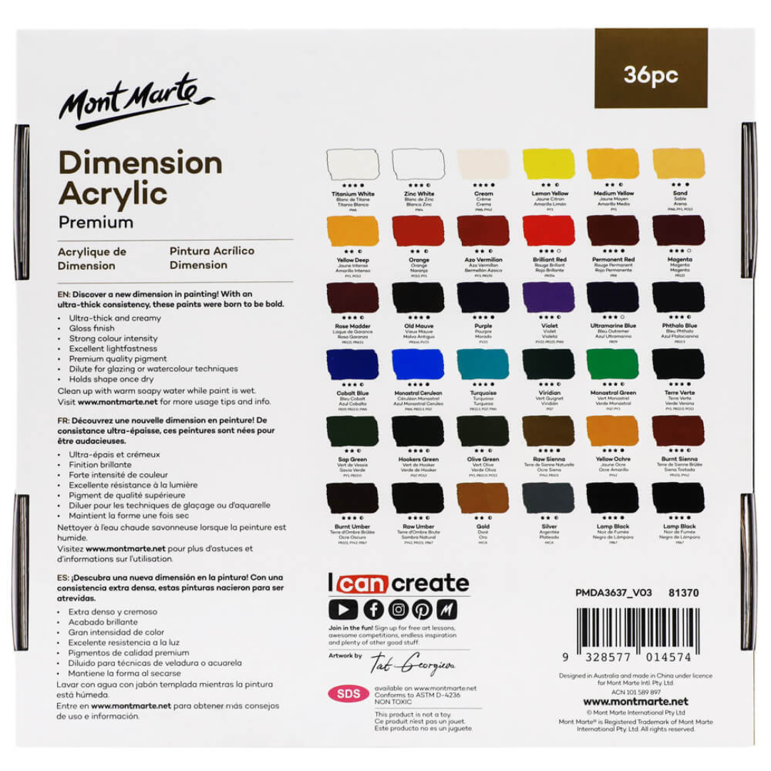 Mont Marte Dimension Acrylic Paint Set 36 pc