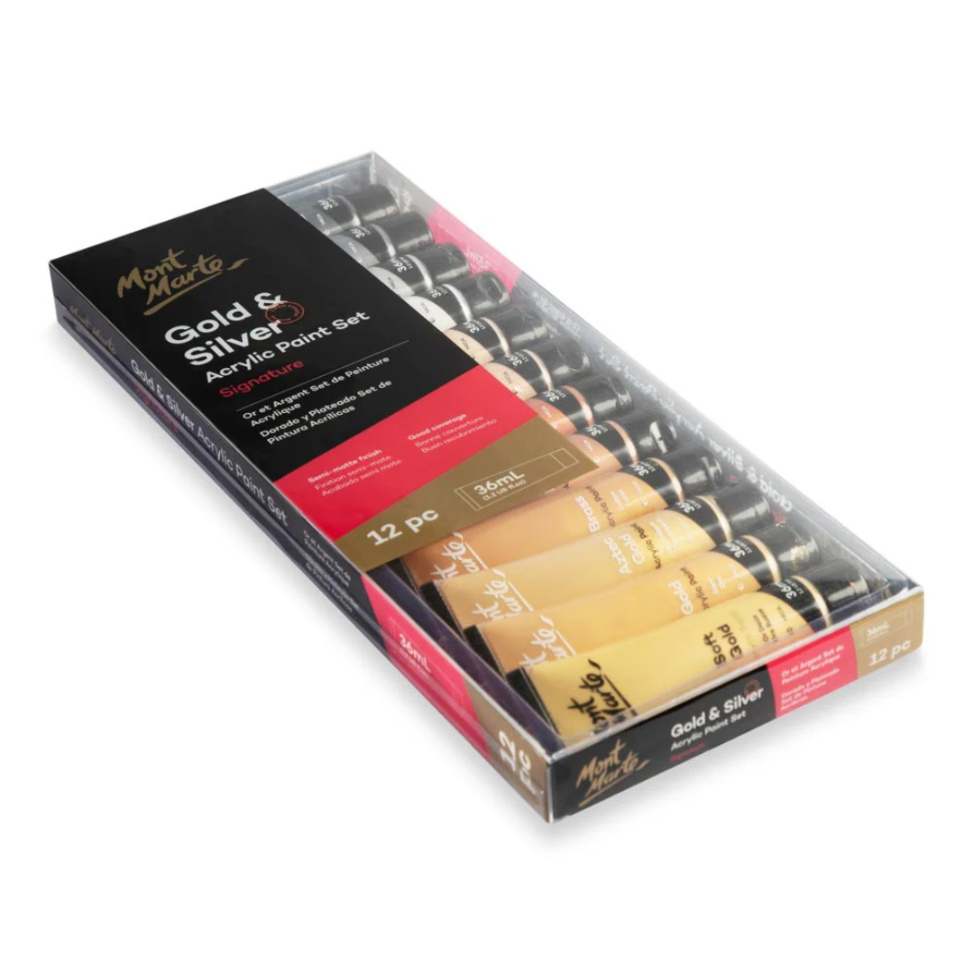 Mont Marte Gold and Silver Acrylic Paint Set Signature 12pc x 36ml
