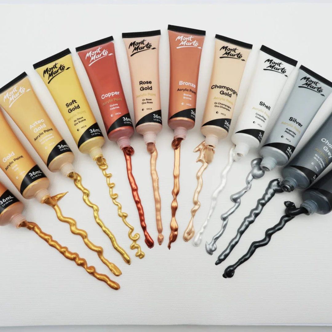 Mont Marte Gold and Silver Acrylic Paint Set Signature 12pc x 36ml