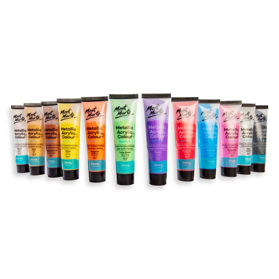 Mont Marte Metallic Acrylic Colour Paint Set Signature 12pc x 36ml