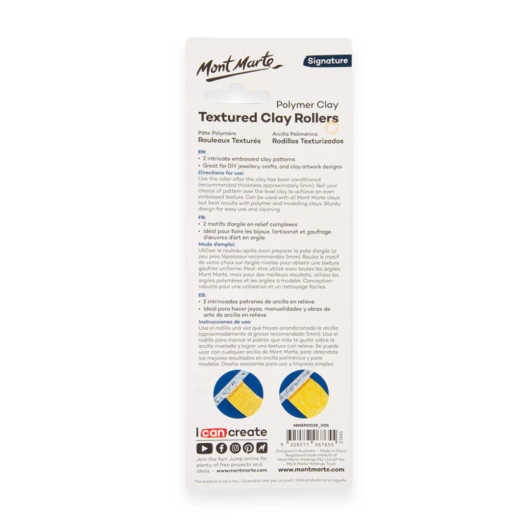 Mont Marte Polymer Clay Textured Acrylic Clay Rollers Signature 2pc