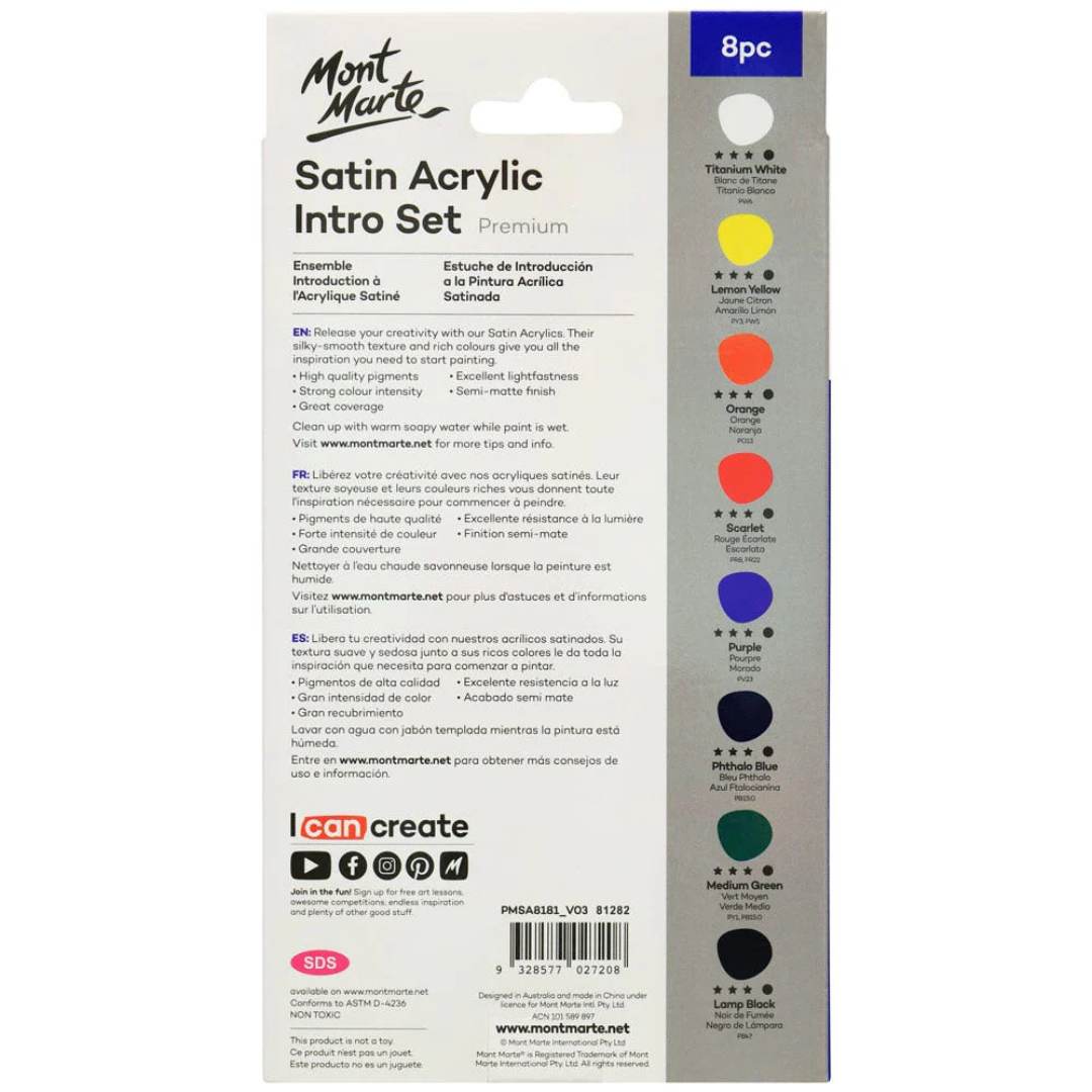 Mont Marte Satin Acrylic Intro Set Premium 8pc x 18ml