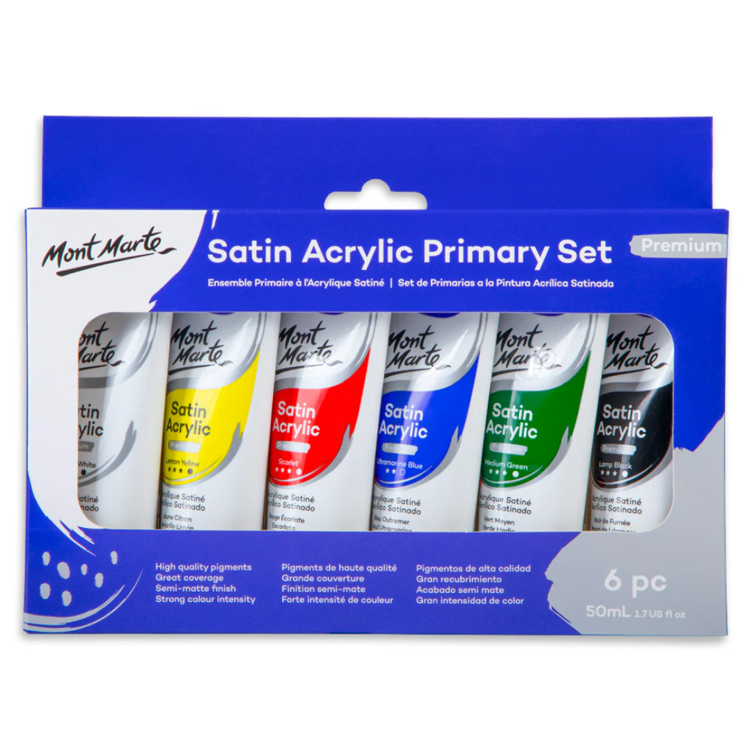 Mont Marte Satin Acrylic Primary Set 6 x 75ml