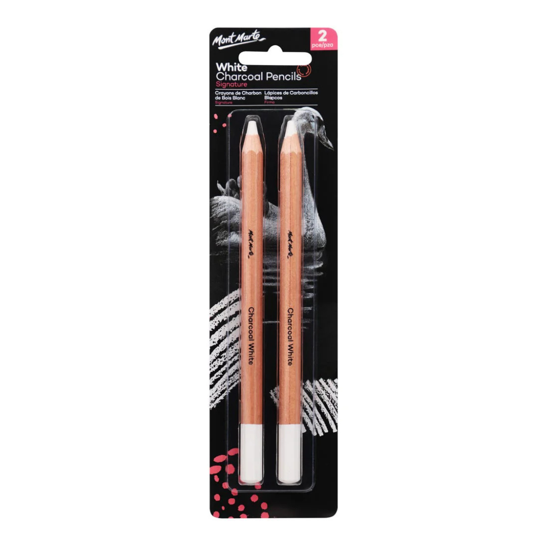 Mont Marte White Charcoal Pencils Lge Hex Signature 2pc