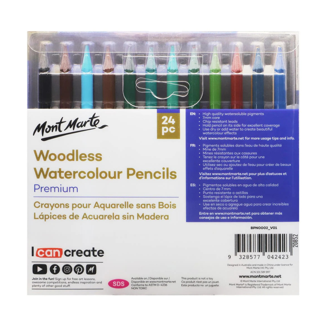 Mont Marte Woodless Watercolour Pencils Premium 24pc