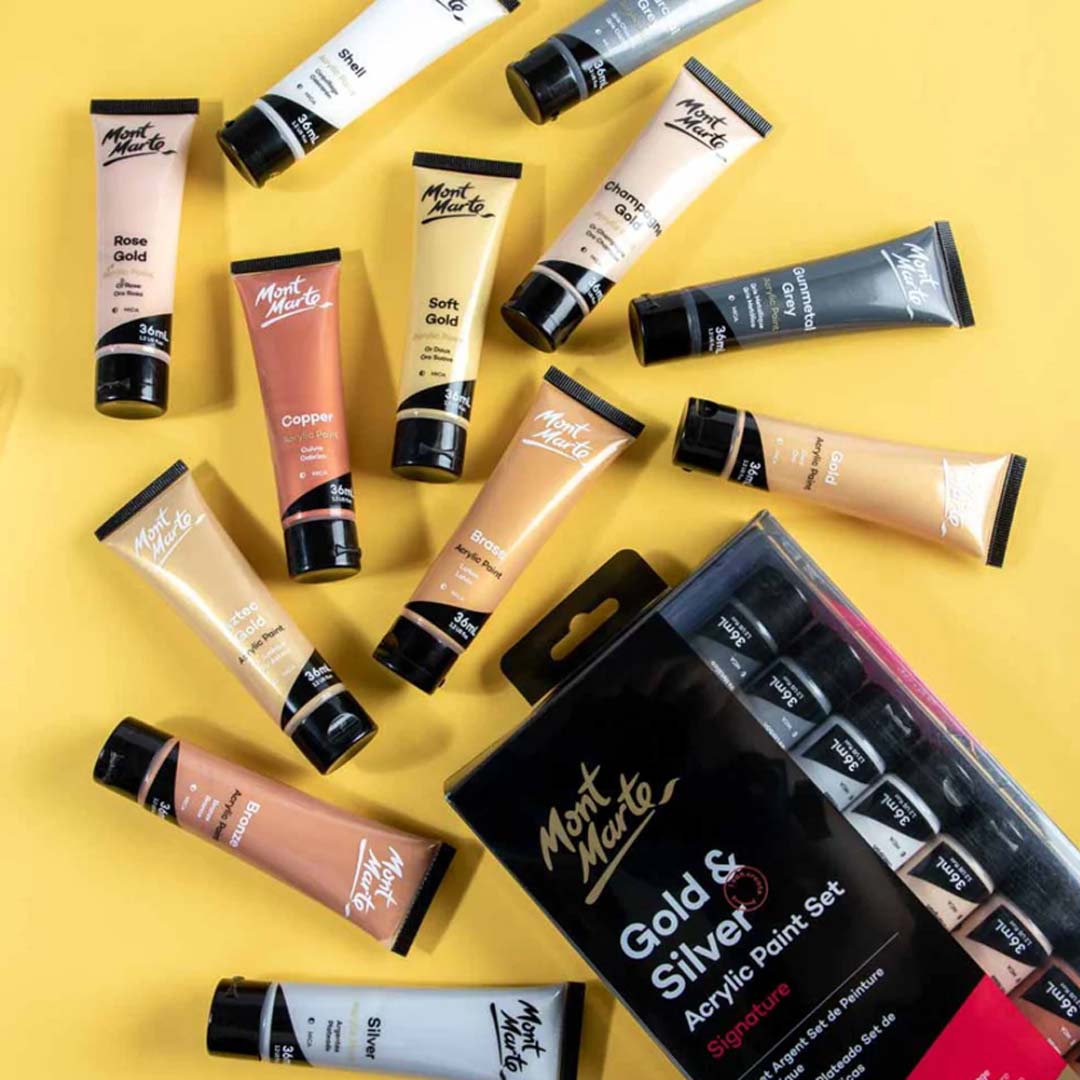 Mont Marte Gold and Silver Signature Acrylic Paint Set