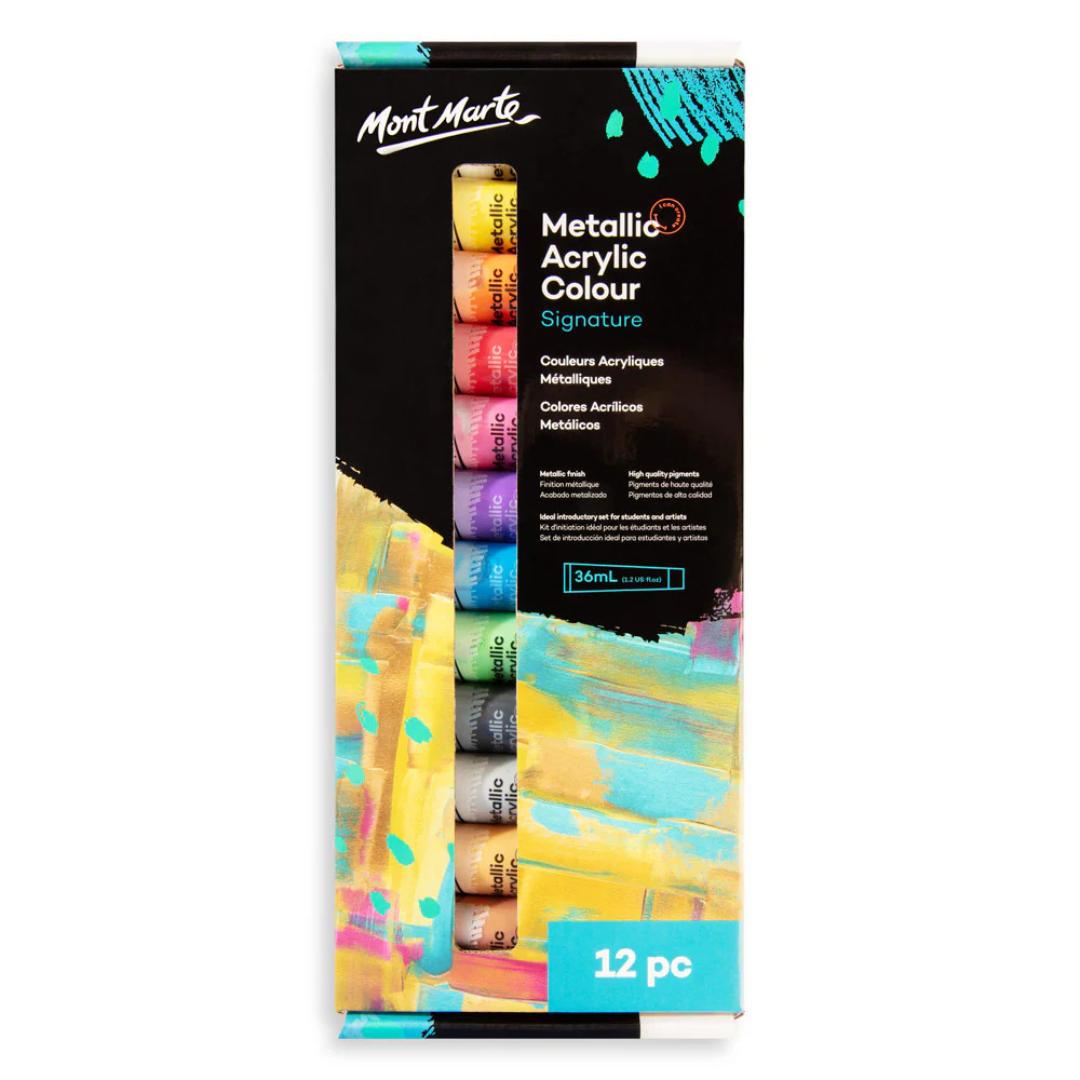 Mont Marte Metallic Acrylic Colour Paint Set Signature 12pc x 36ml