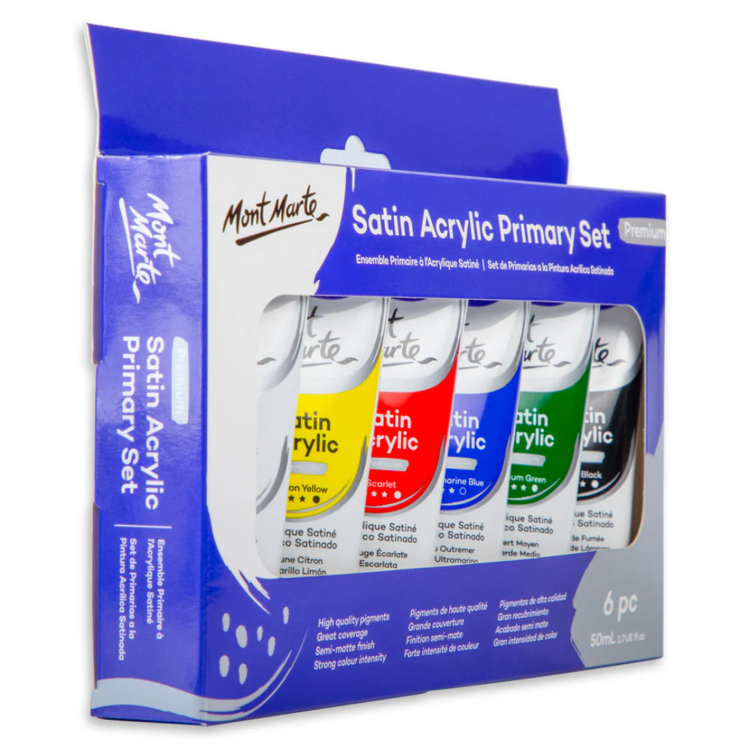 Mont Marte Satin Acrylic Primary Set 6 x 75ml