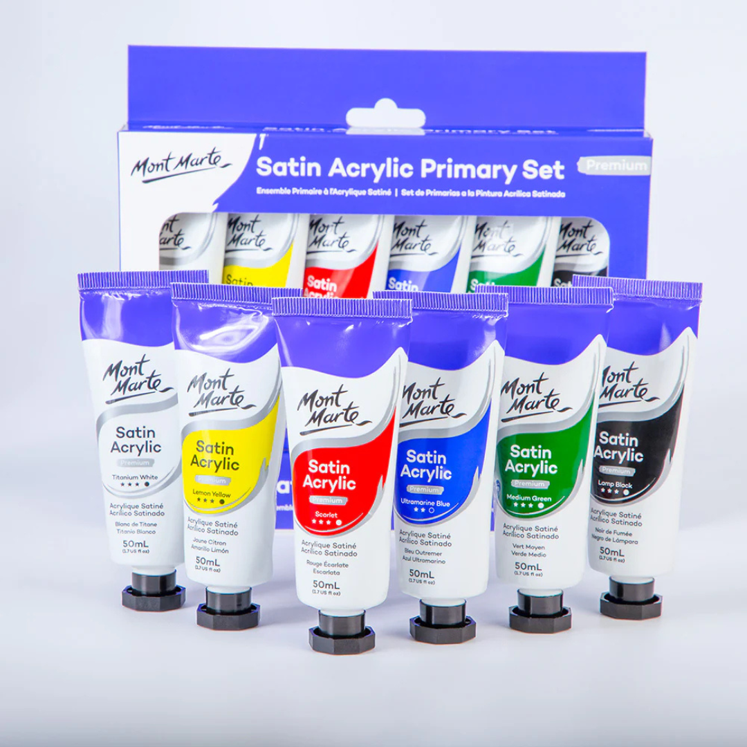 Mont Marte Satin Acrylic Primary Set 6 x 75ml