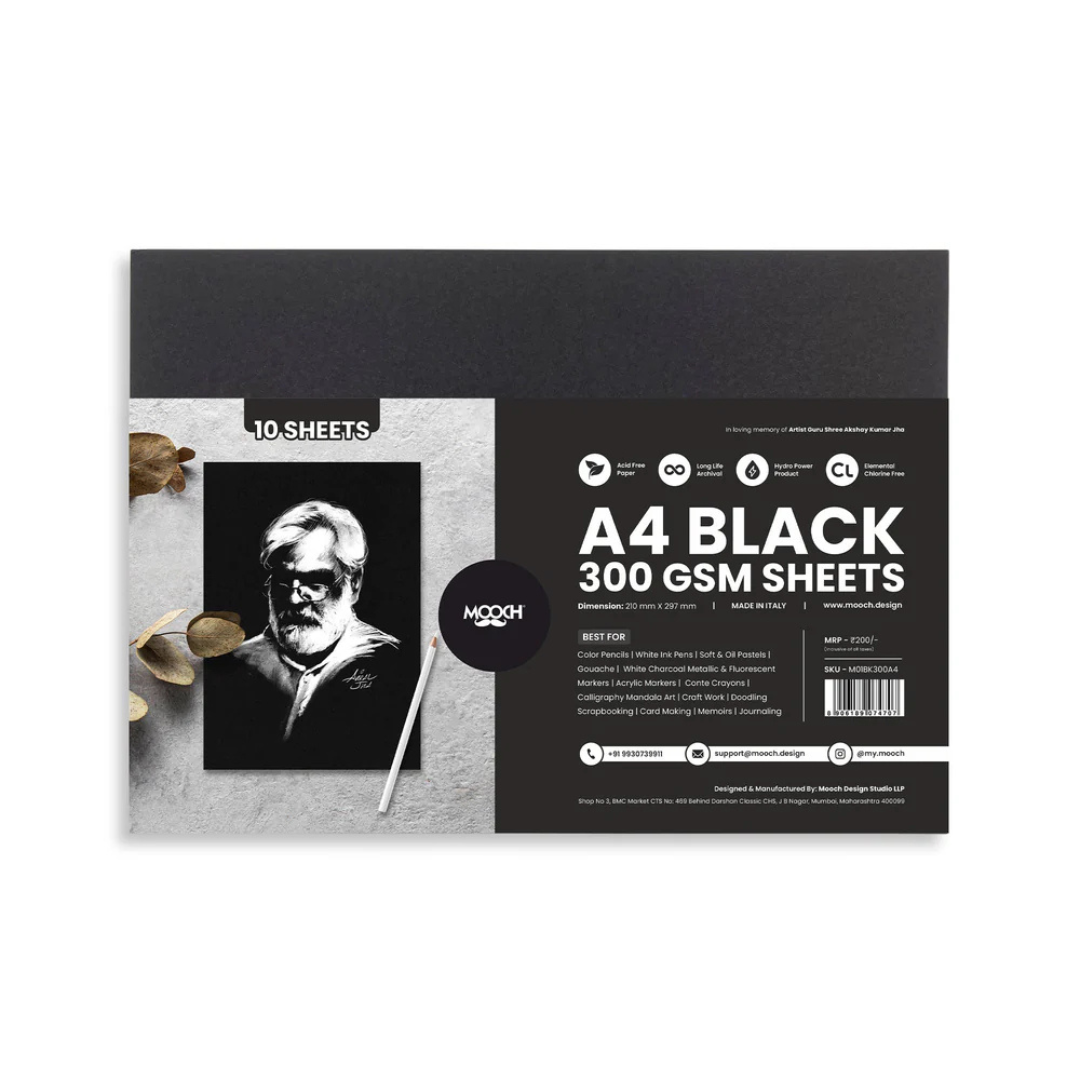 Mooch Card Stock Nero Unicolor Sheets  (BLACK) - A4 (Pack of 10)