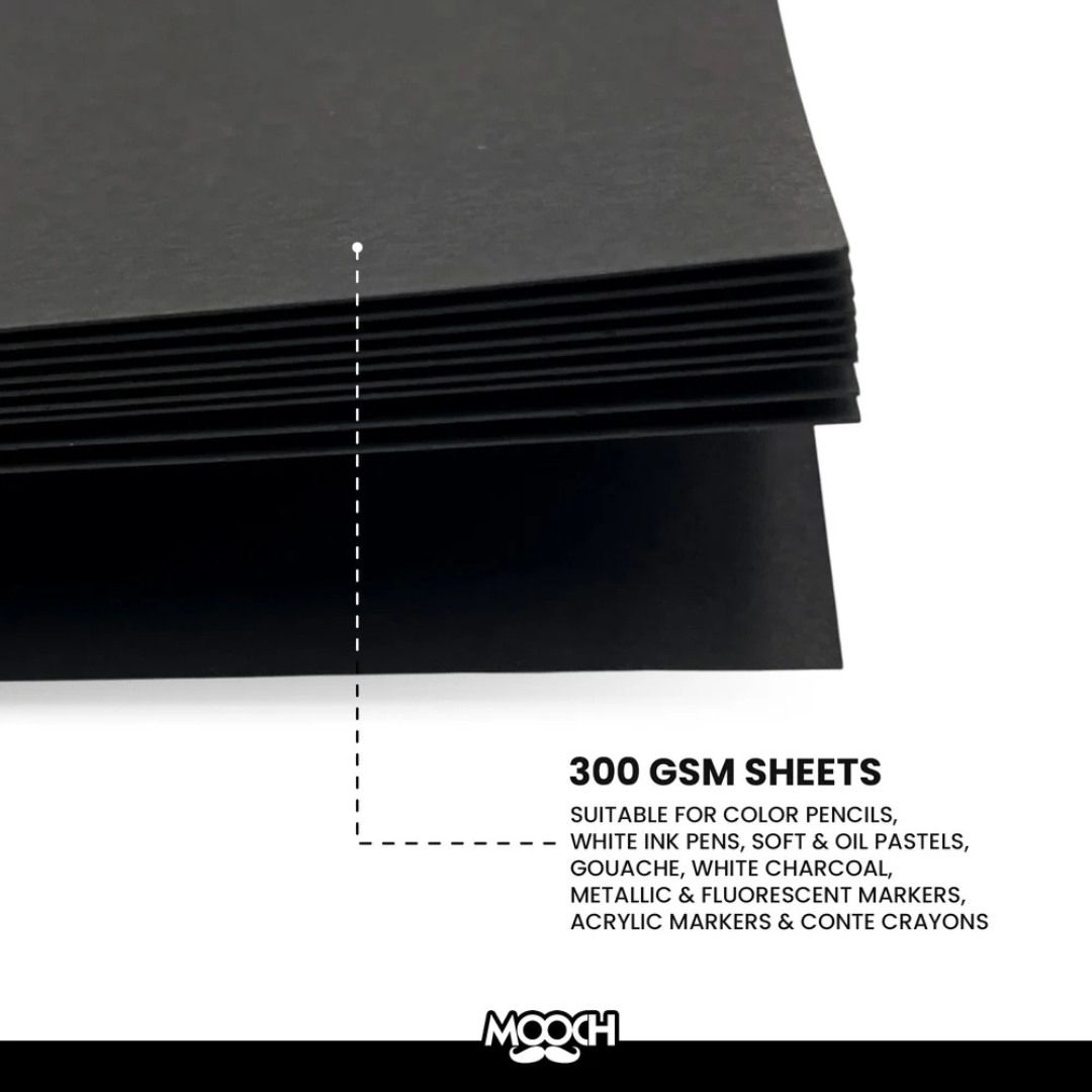 Mooch Card Stock Nero Unicolor Sheets  (BLACK) - A4 (Pack of 10)