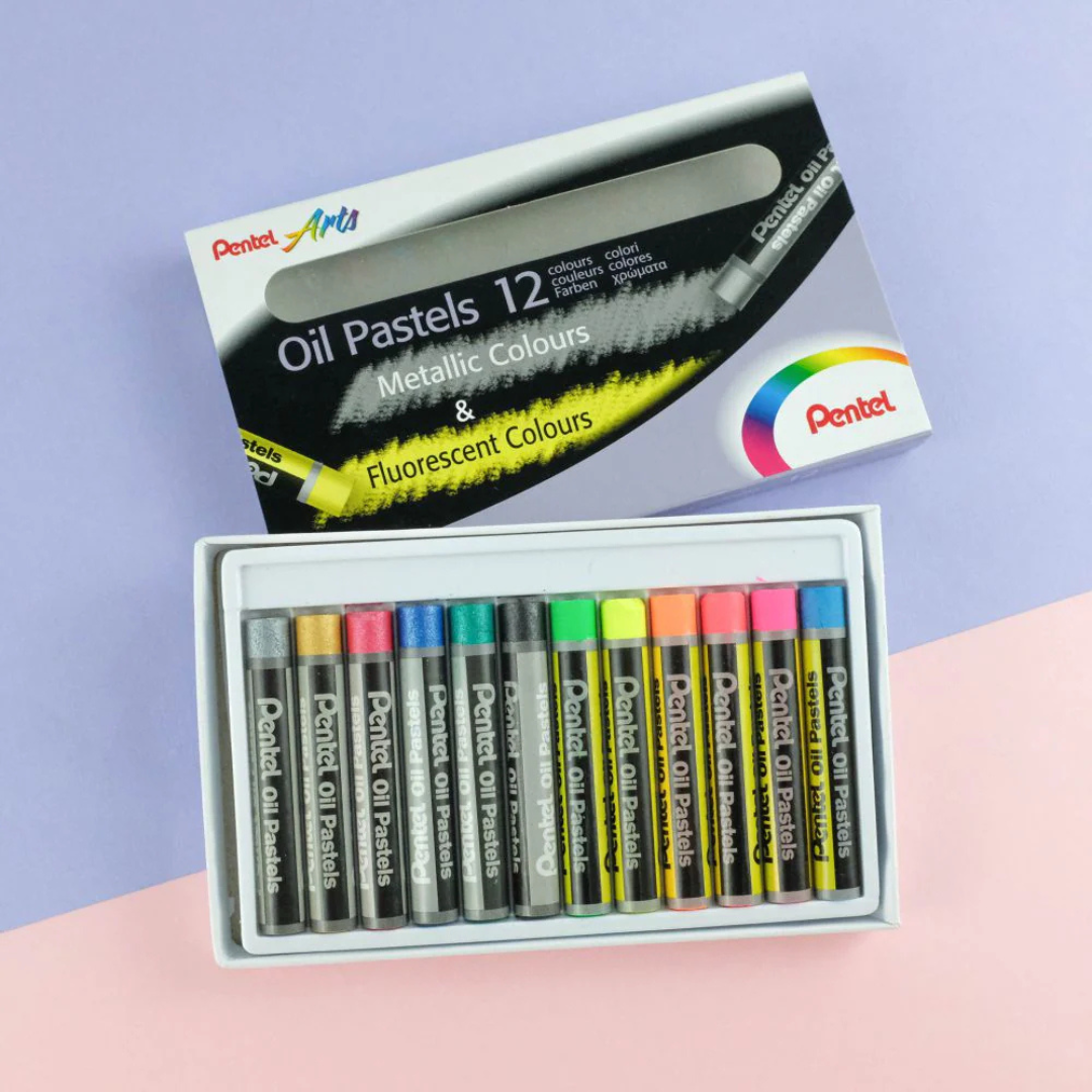Pentel Oil Pastels Metallic & Fluorescent Colours (Pack of 12)