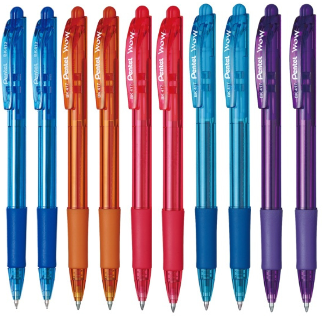 Pentel Wow Retractable Ballpoint Pen BK417 (Pack of 10) SCOOBOO