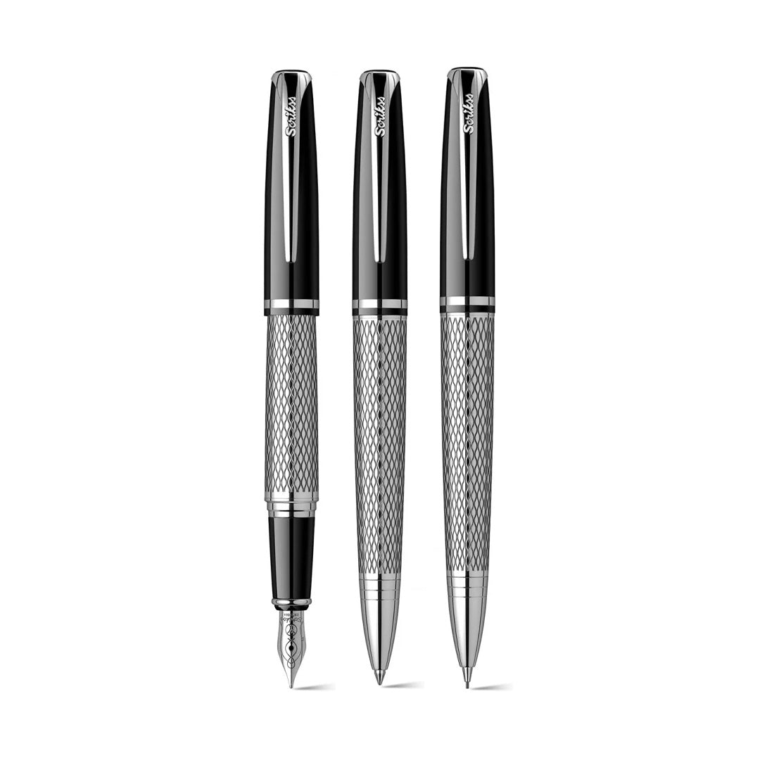 Scrikss Pera 477 Black-CT Fountain Pen+ Ballpoint Pen + Mechanical Pencil Set