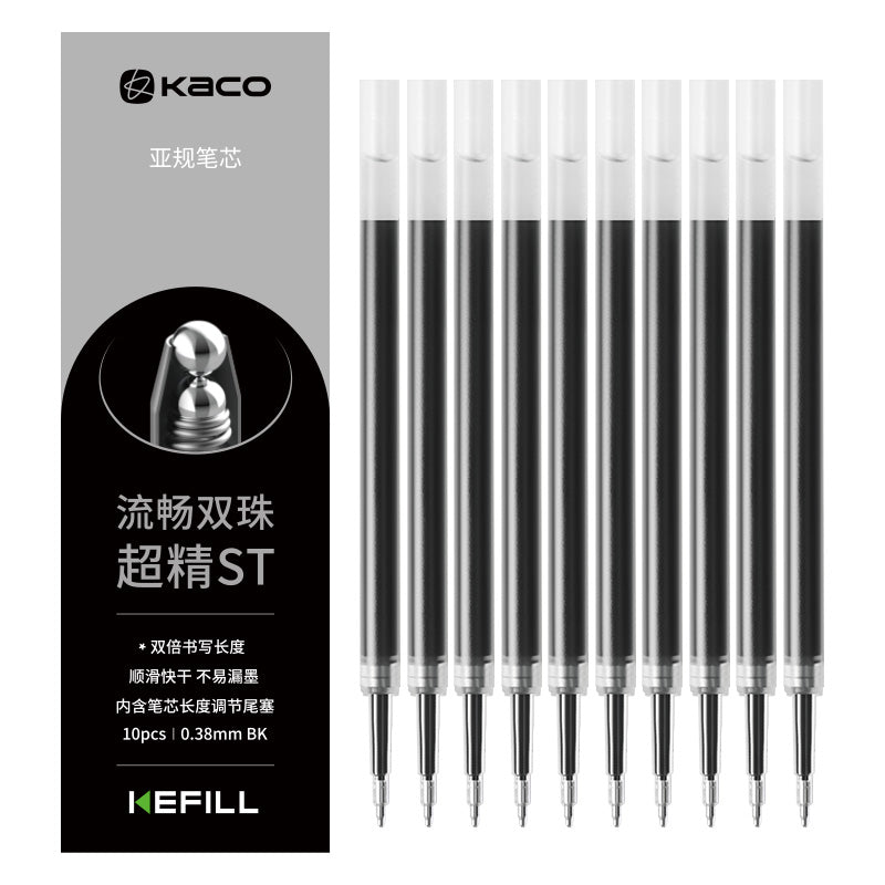 Kaco Black Ink Gel Pen Refills (ST Tip)- Pack of 10