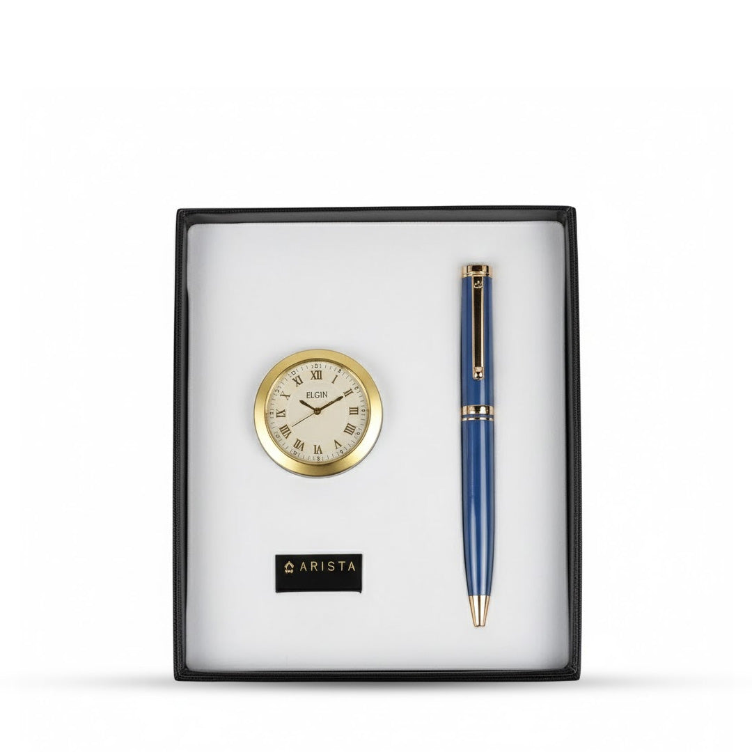Arista Ballpoint Pen With Gold Chrome Table Clock