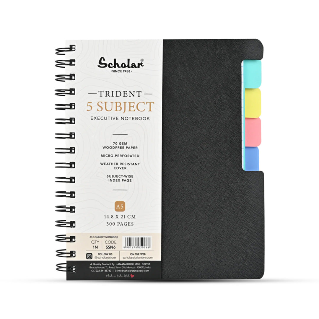 Scholar A5 Trident Five Subject Notebook