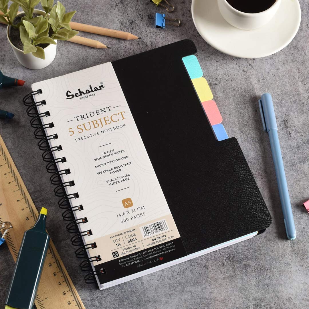 Scholar Trident A5 Five Subject Ruled Notebook