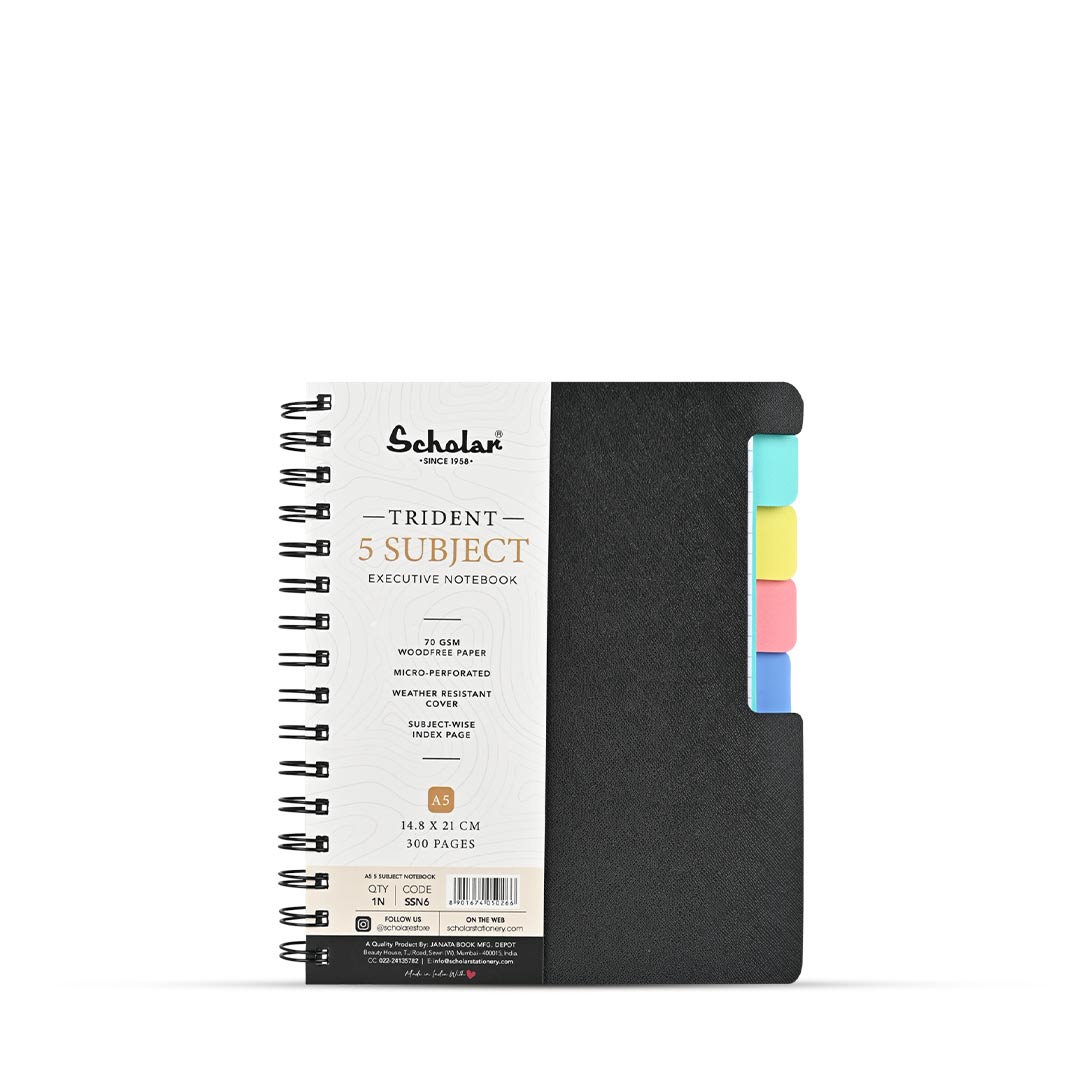 Scholar Trident A5 Five Subject Ruled Notebook