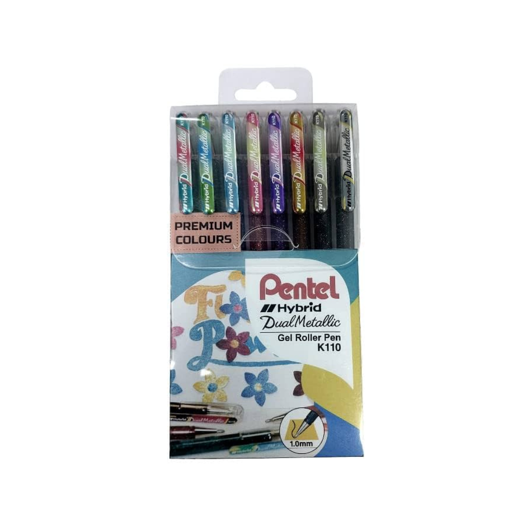 Pentel Hybrid Dual Metallic Gel Roller Pen(Pack of 8)