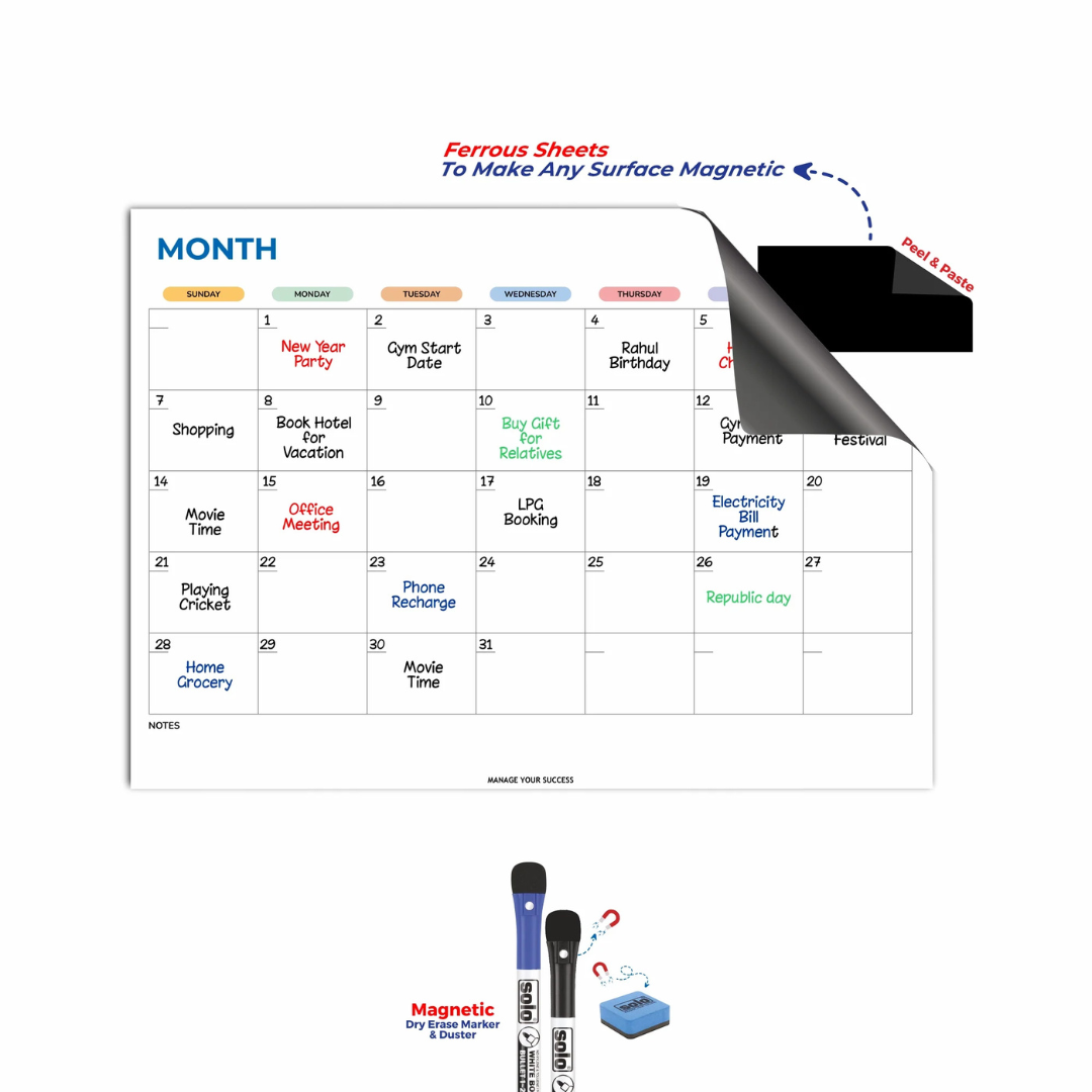 Solo Magnetic Whiteboard Monthly Planners