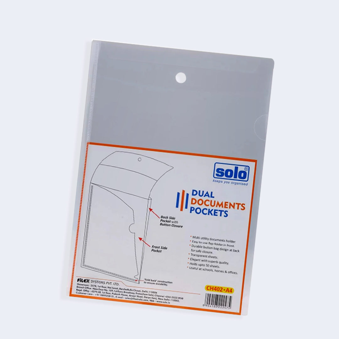 Solo Dual Documents Pockets - A4 (Pack Of 4)