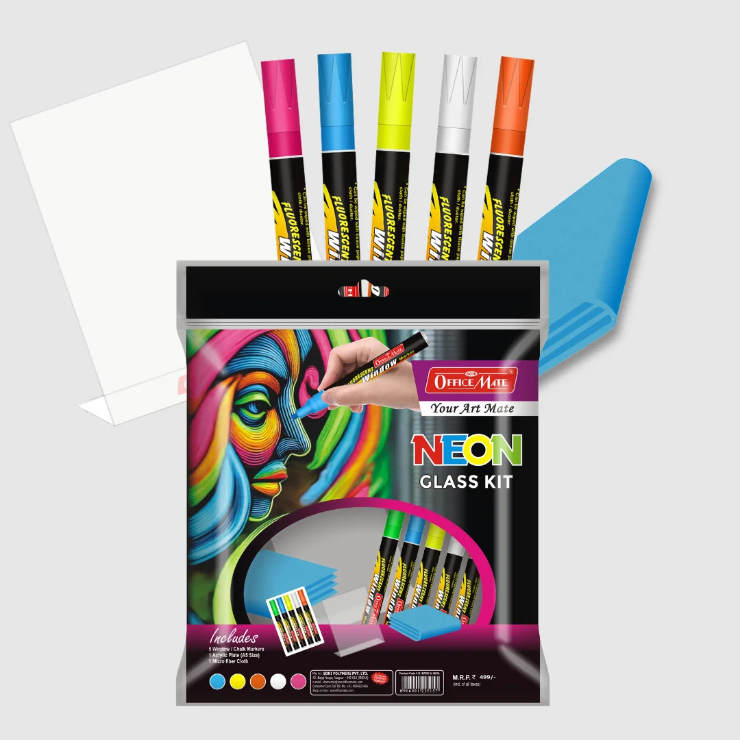 Soni Officemate Neon Glass Kit, Bright, Bold Designs for Creative Window Art