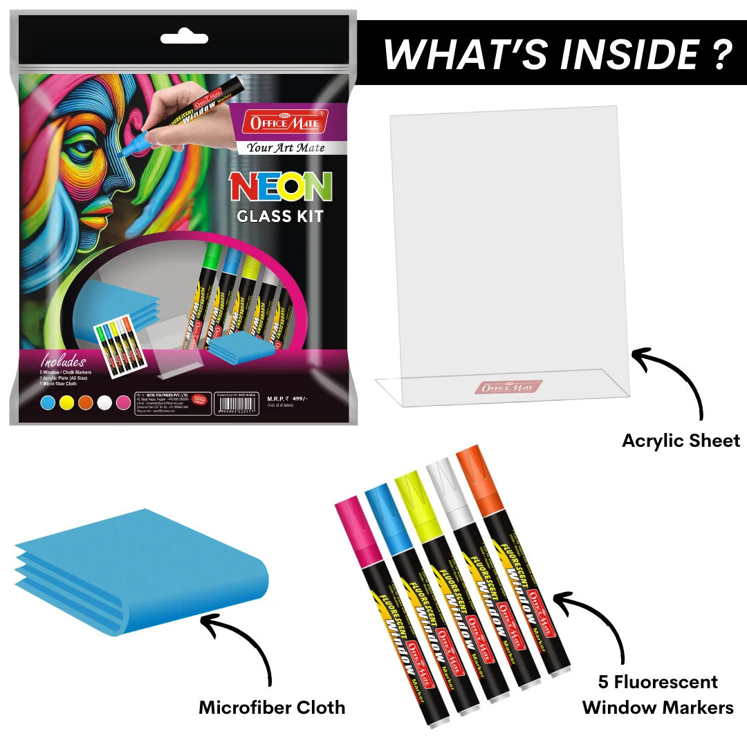 Soni Officemate Neon Glass Kit, Bright, Bold Designs for Creative Window Art