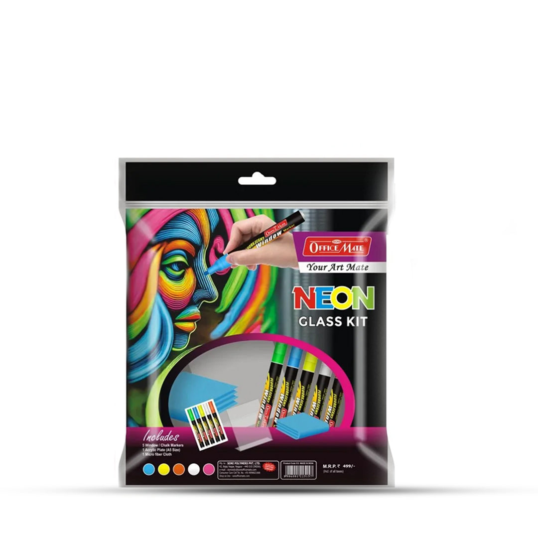Soni Officemate Neon Glass Kit, Bright, Bold Designs for Creative Window Art