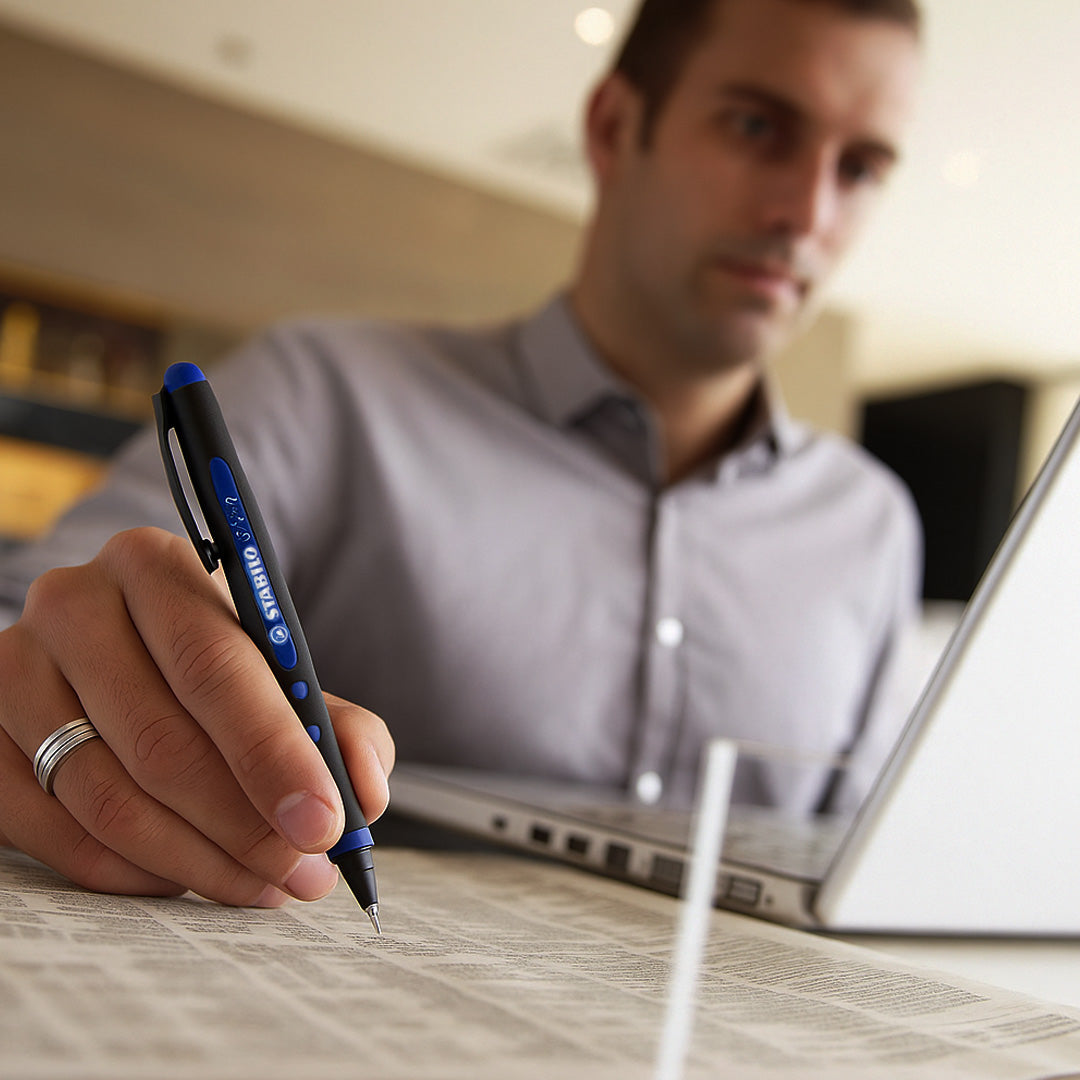 Stabilo Black+ Fine Tip Blue Rollerball Pen
