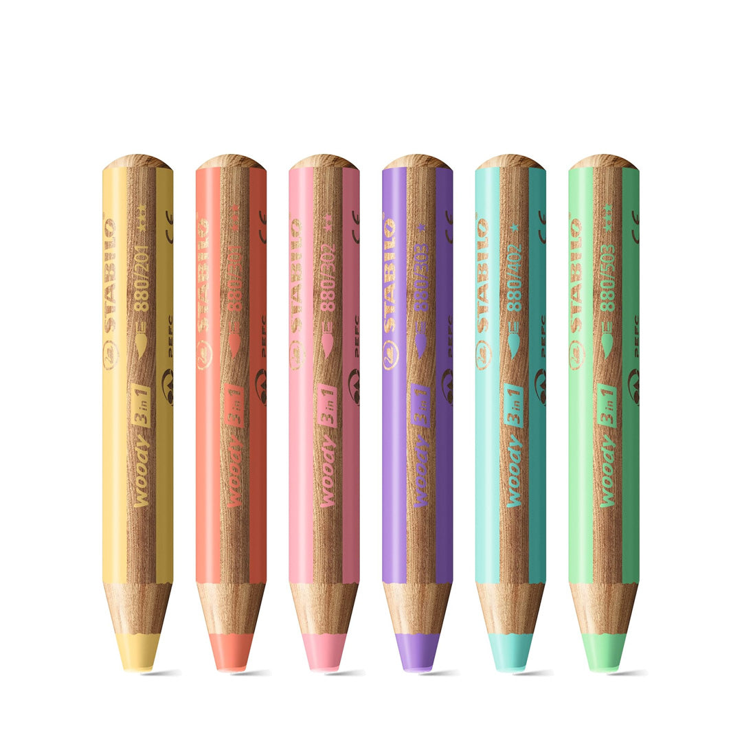 Stabilo Woody Pastel 3-in-1 Wallet of 6 Assorted Colours