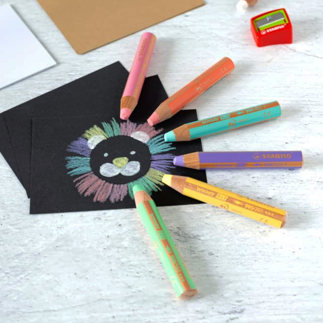 Stabilo Woody Pastel 3-in-1 Wallet of 6 Assorted Colours