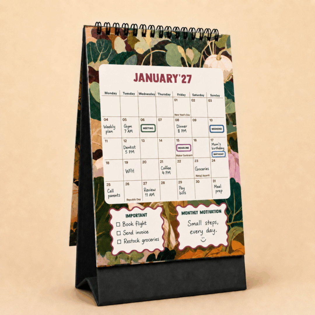 The Art Loom Vintage Floral 2027 Desk Calendar