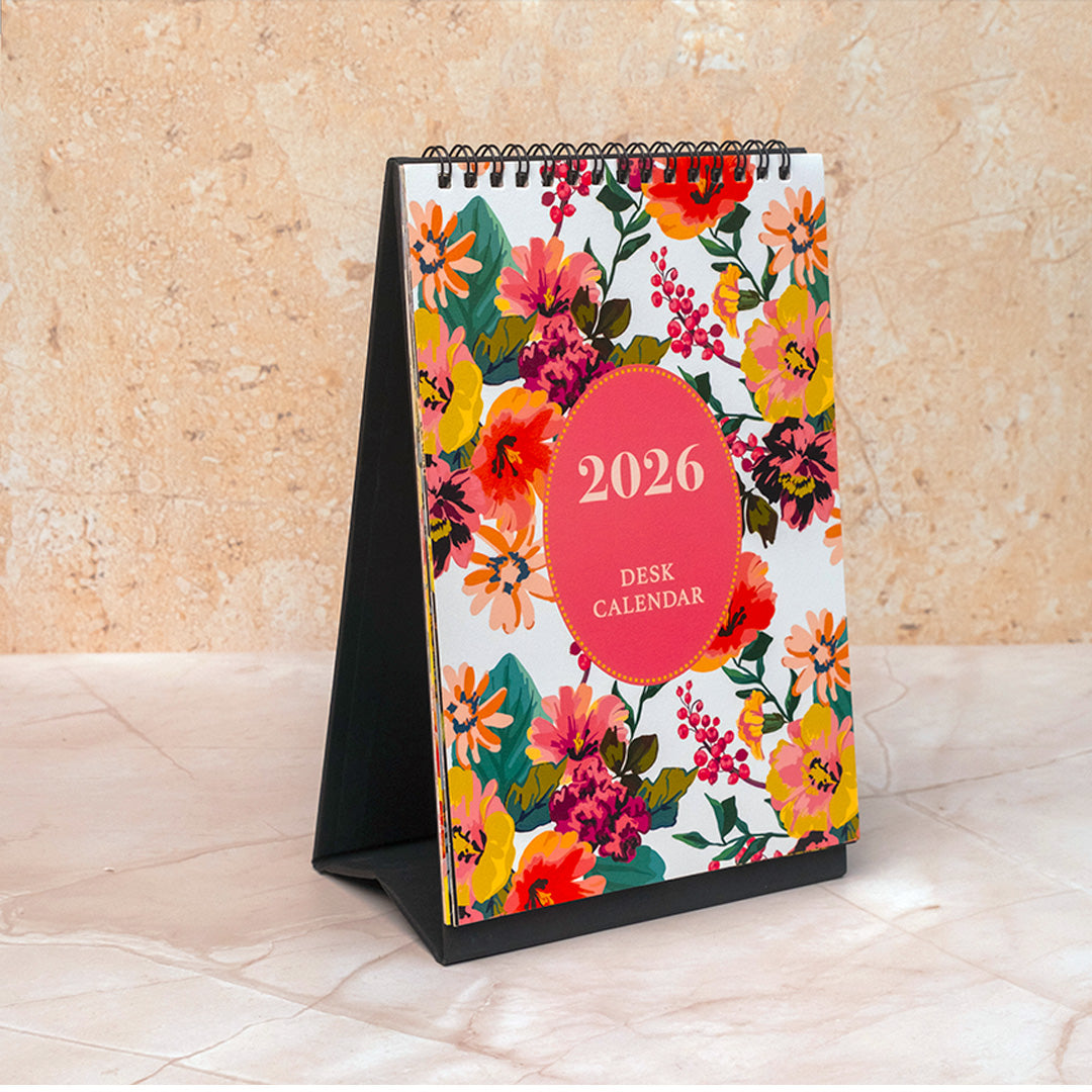 The Art loom White Floral Paradise 2026 Desk Calendar
