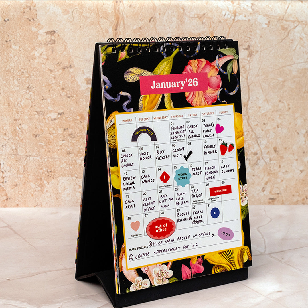 The Art loom White Floral Paradise 2026 Desk Calendar