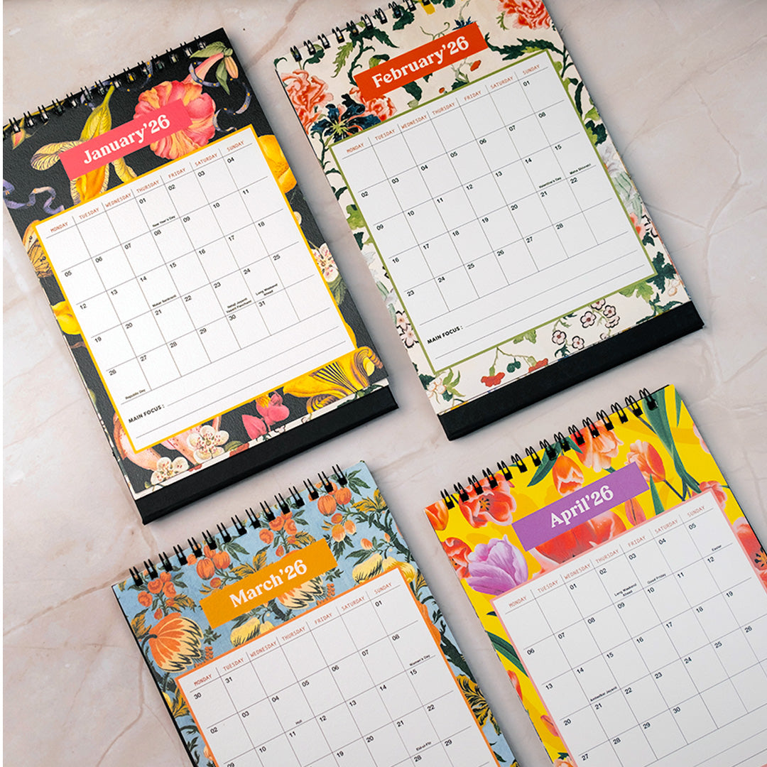 The Art loom White Floral Paradise 2026 Desk Calendar