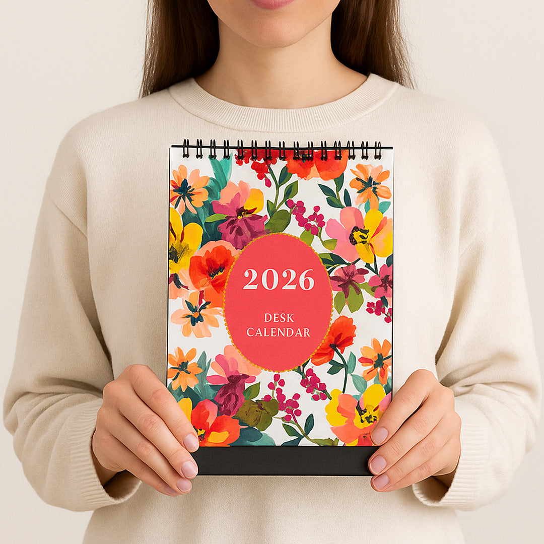 The Art loom White Floral Paradise 2026 Desk Calendar