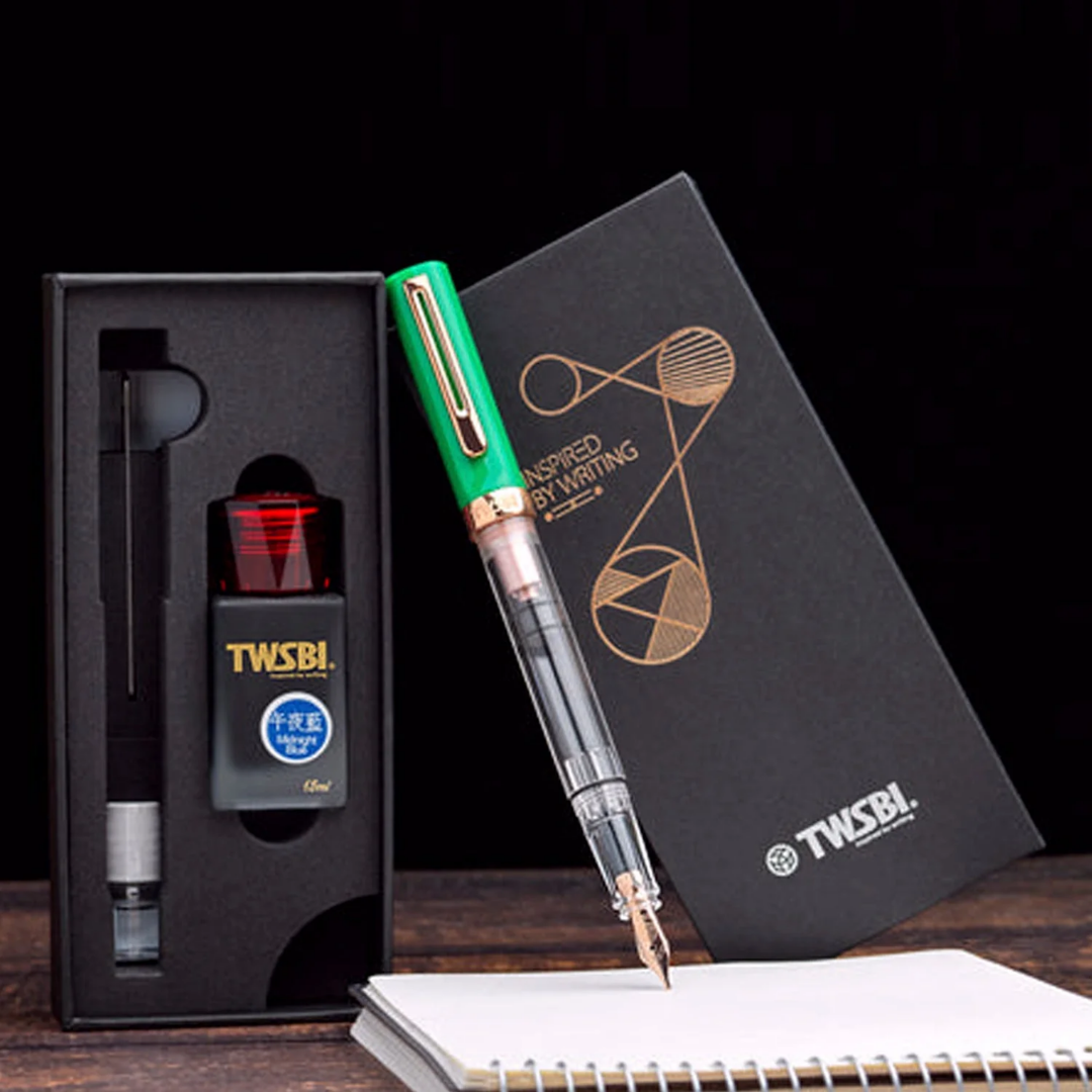 Twsbi  Special Edition Eco-T Midnight Blue Ink Fountain Pen in Royal Jade with 18ml