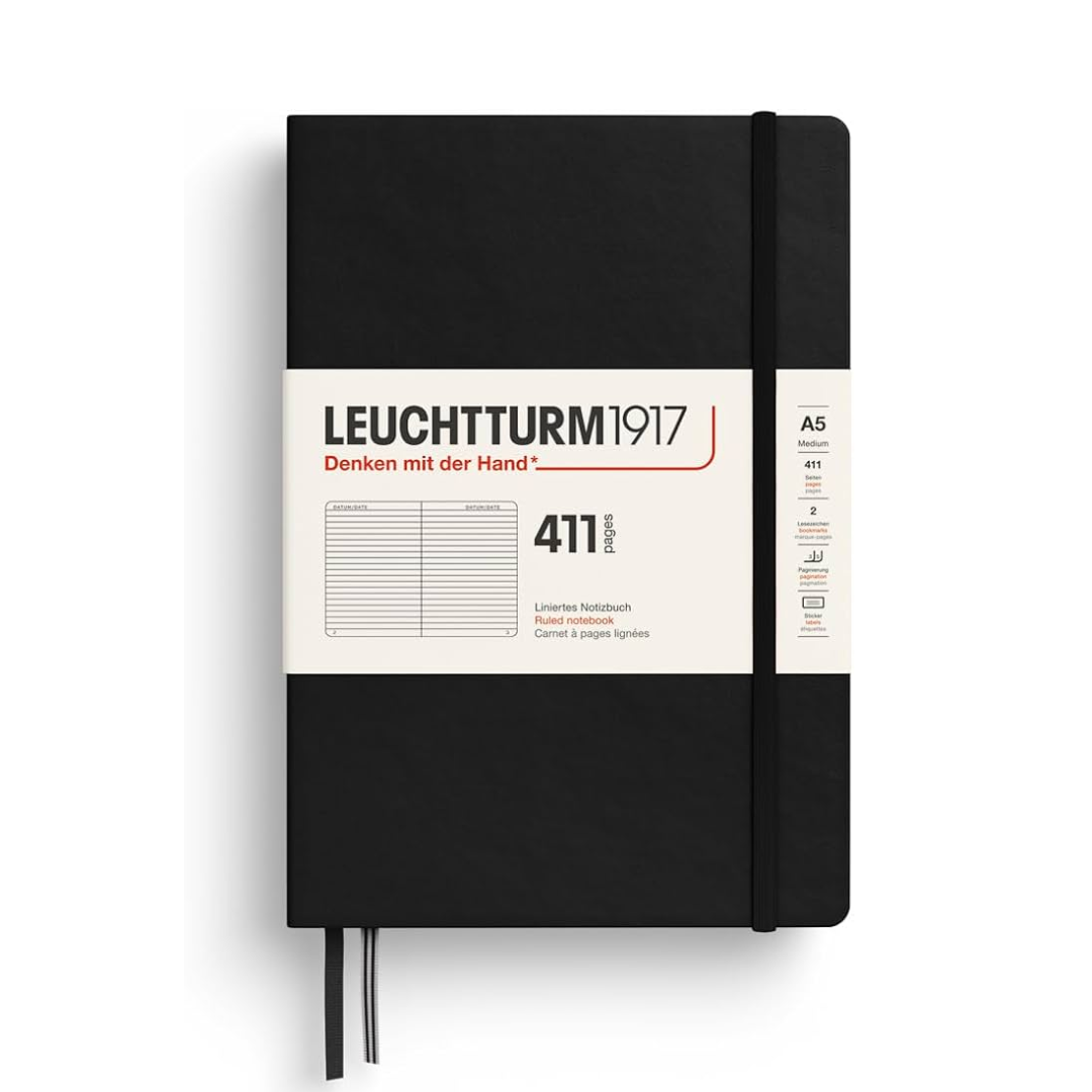 Leuchtturm1917 Ruled Notebook-A5(411) - BLACK