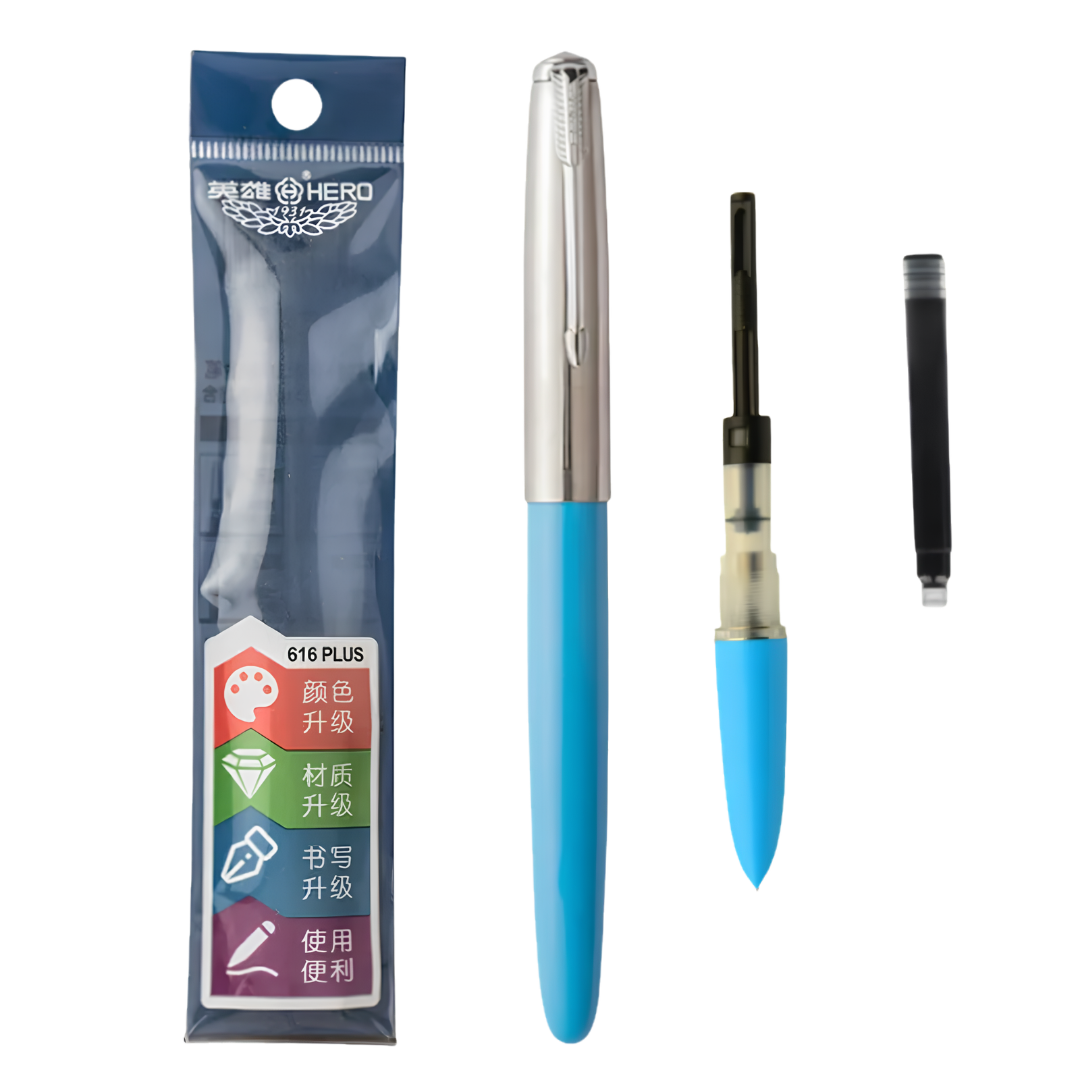 Hero 616 Plus F Fountain Pen Silver Cap