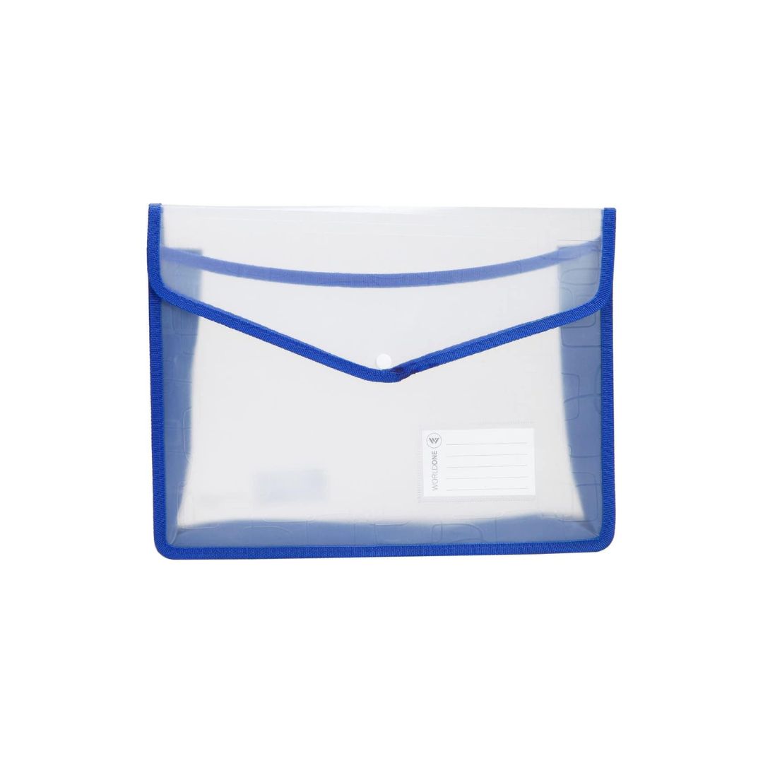 Worldone Flexi Document Case Button Folder Transparent Blue - Pack of 2