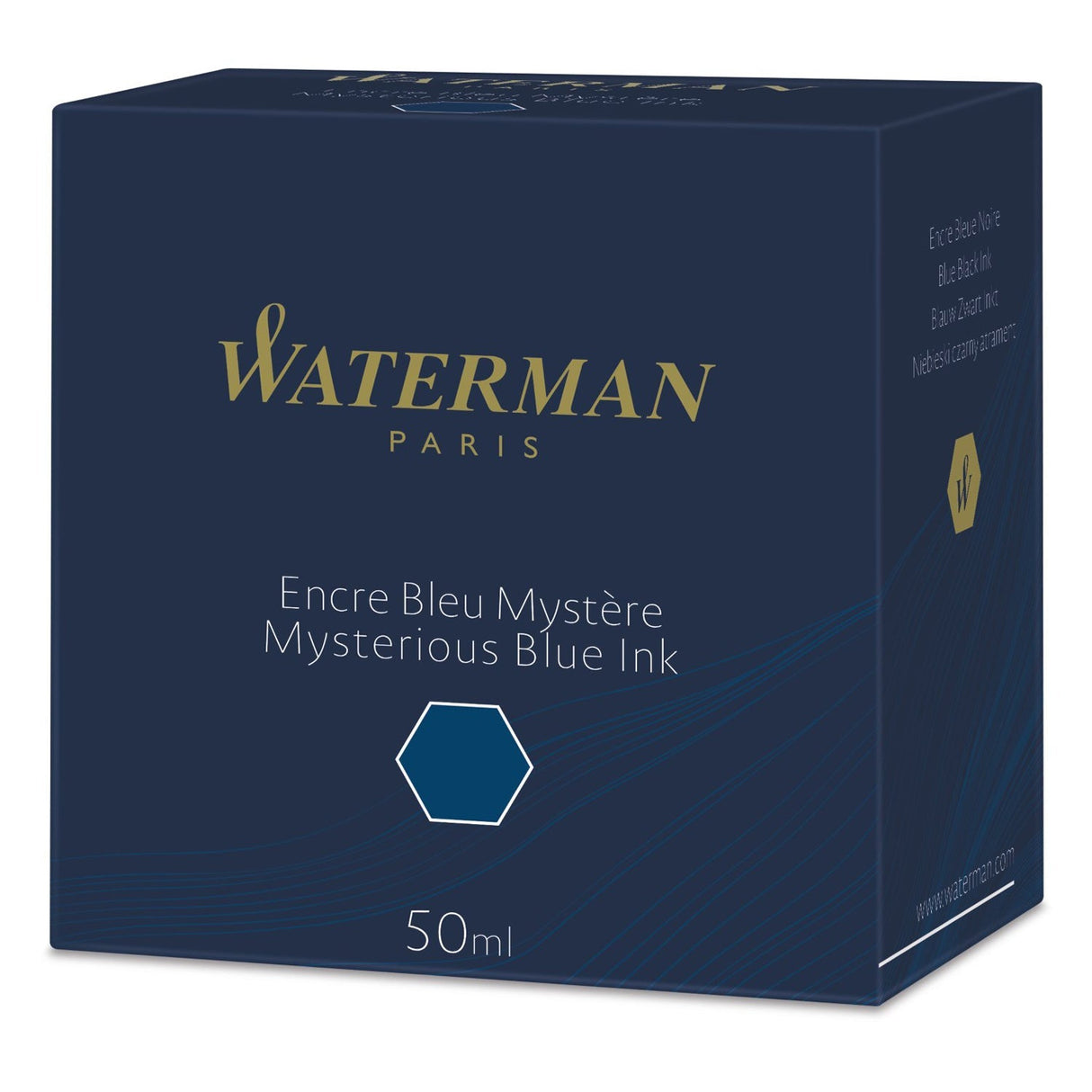 Waterman Ink Bottle (Mysterious Blue - 50 ML) 9000005334. A unique 50 ml ink bottle comes with multi-faceted 9 sides which help you to grasp every remaining drop of ink. Genuine Waterman Ink, France. Onlinemantra.in