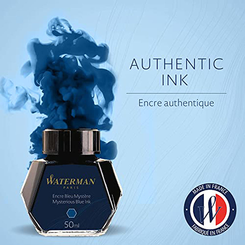 Waterman Ink Bottle (Mysterious Blue - 50 ML) 9000005334. A unique 50 ml ink bottle comes with multi-faceted 9 sides which help you to grasp every remaining drop of ink. Genuine Waterman Ink, France. Onlinemantra.in