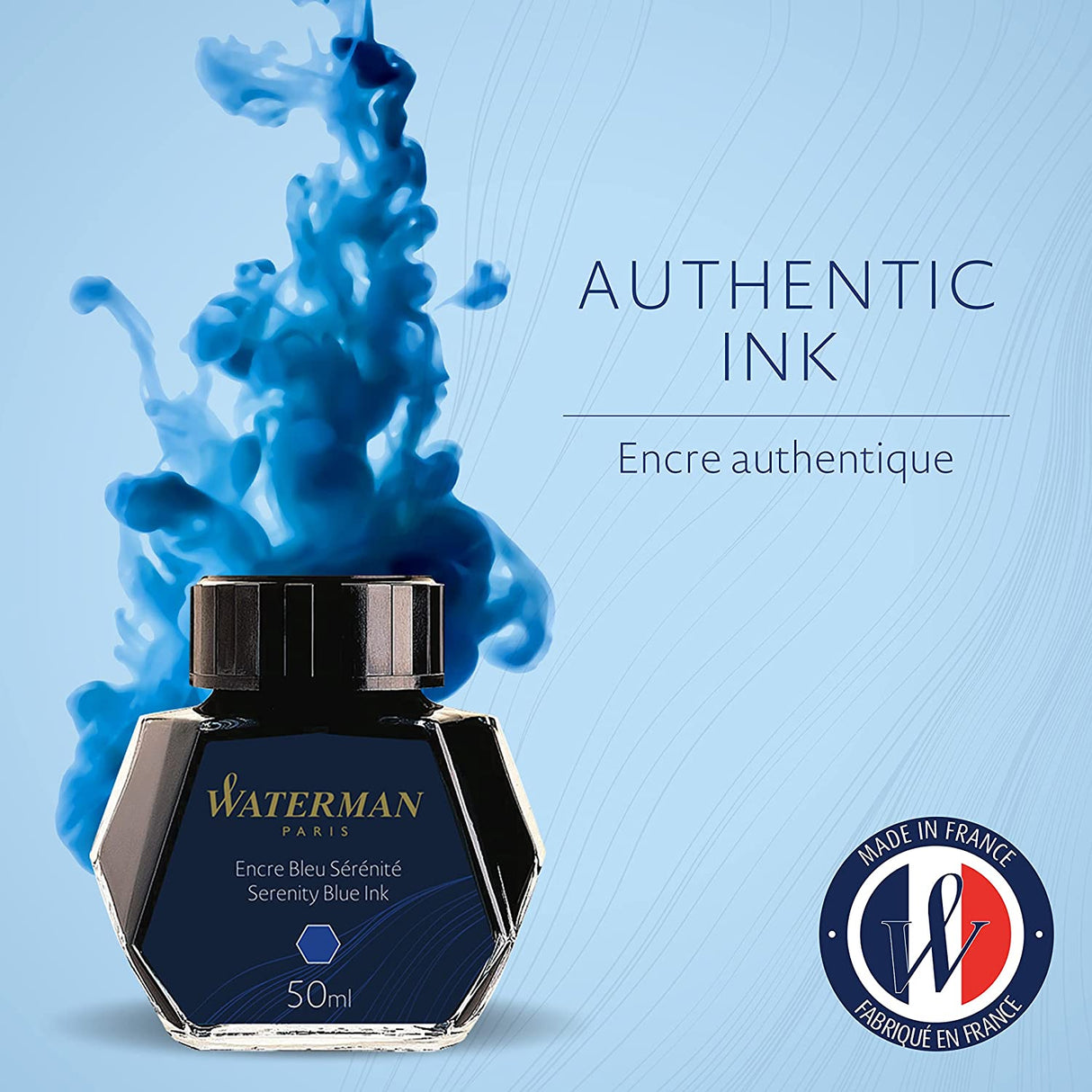 Waterman Ink Bottle (Mysterious Blue - 50 ML) 9000005334. A unique 50 ml ink bottle comes with multi-faceted 9 sides which help you to grasp every remaining drop of ink. Genuine Waterman Ink, France. Onlinemantra.in