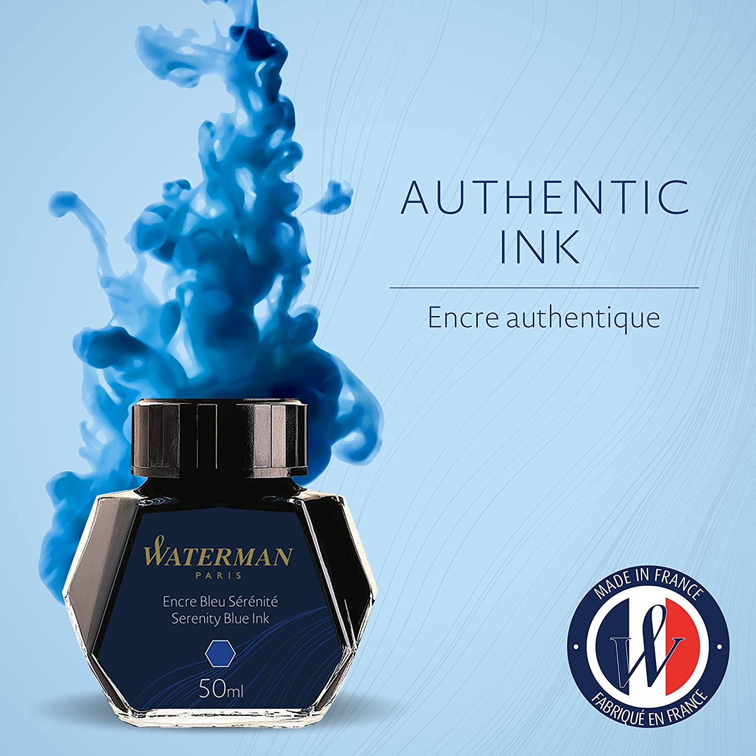 Waterman Ink Bottle (Mysterious Blue - 50 ML) 9000005334. A unique 50 ml ink bottle comes with multi-faceted 9 sides which help you to grasp every remaining drop of ink. Genuine Waterman Ink, France. Onlinemantra.in