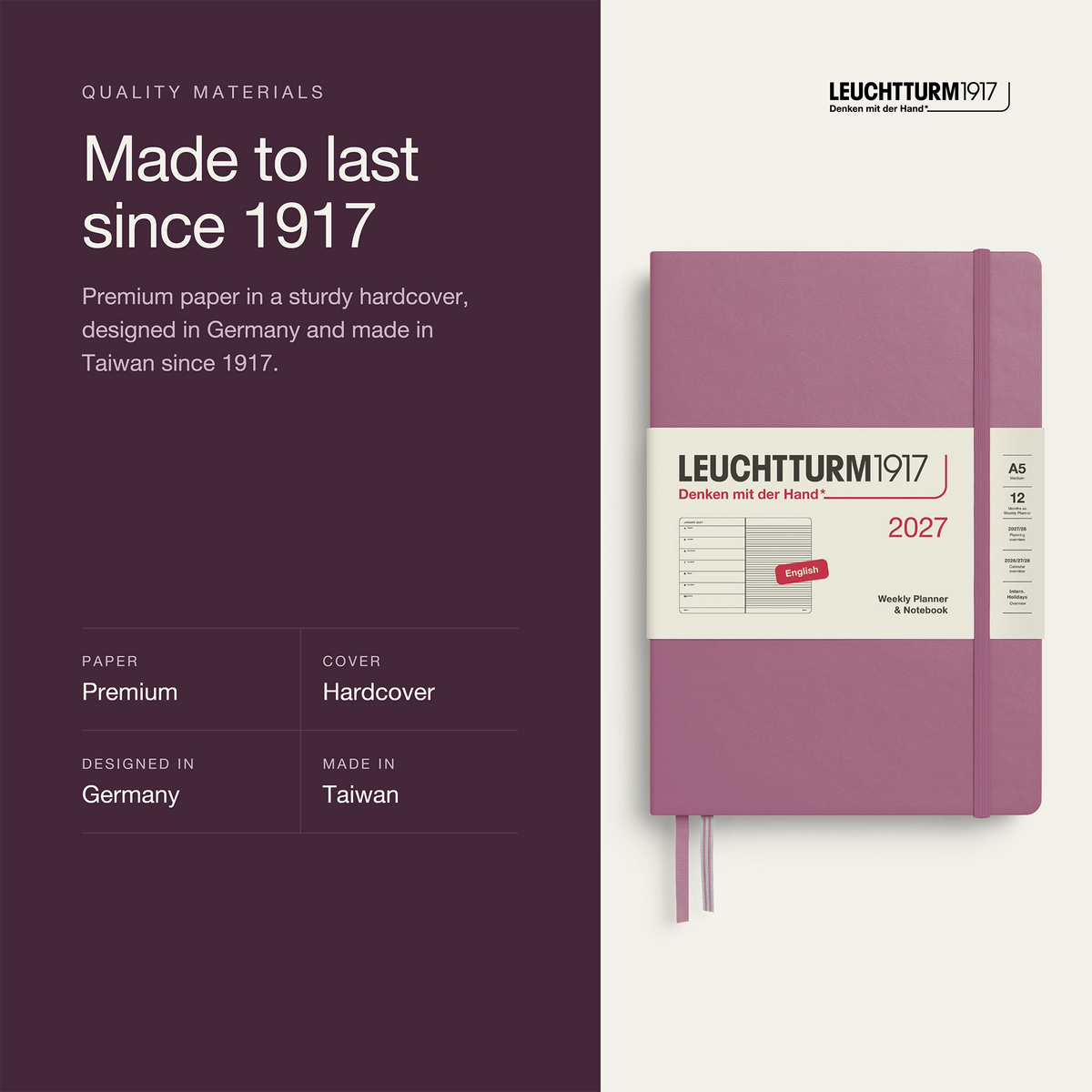 Leuchtturm1917 2027 Weekly Planner & Notebook A5 - Dusty Rose